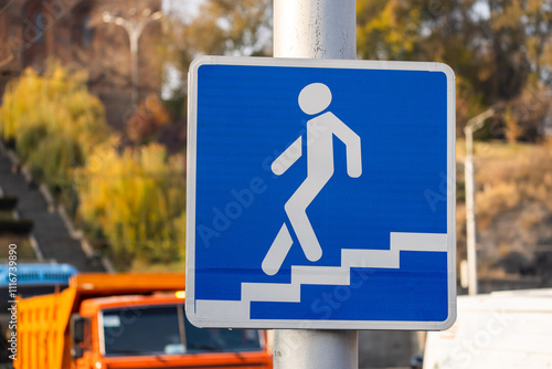 Road sign for pedestrian crossing photo