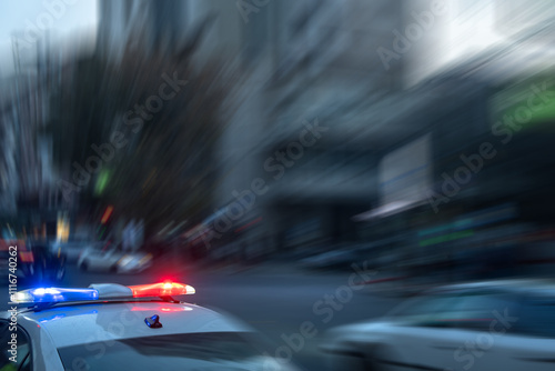 police cars in motion, blurred photo