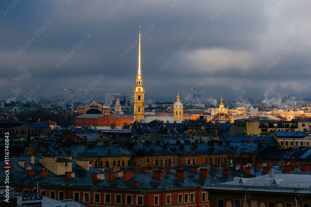Obraz premium Spire of Peter and Paul Church at the dawn, St. Petersburg, Russia