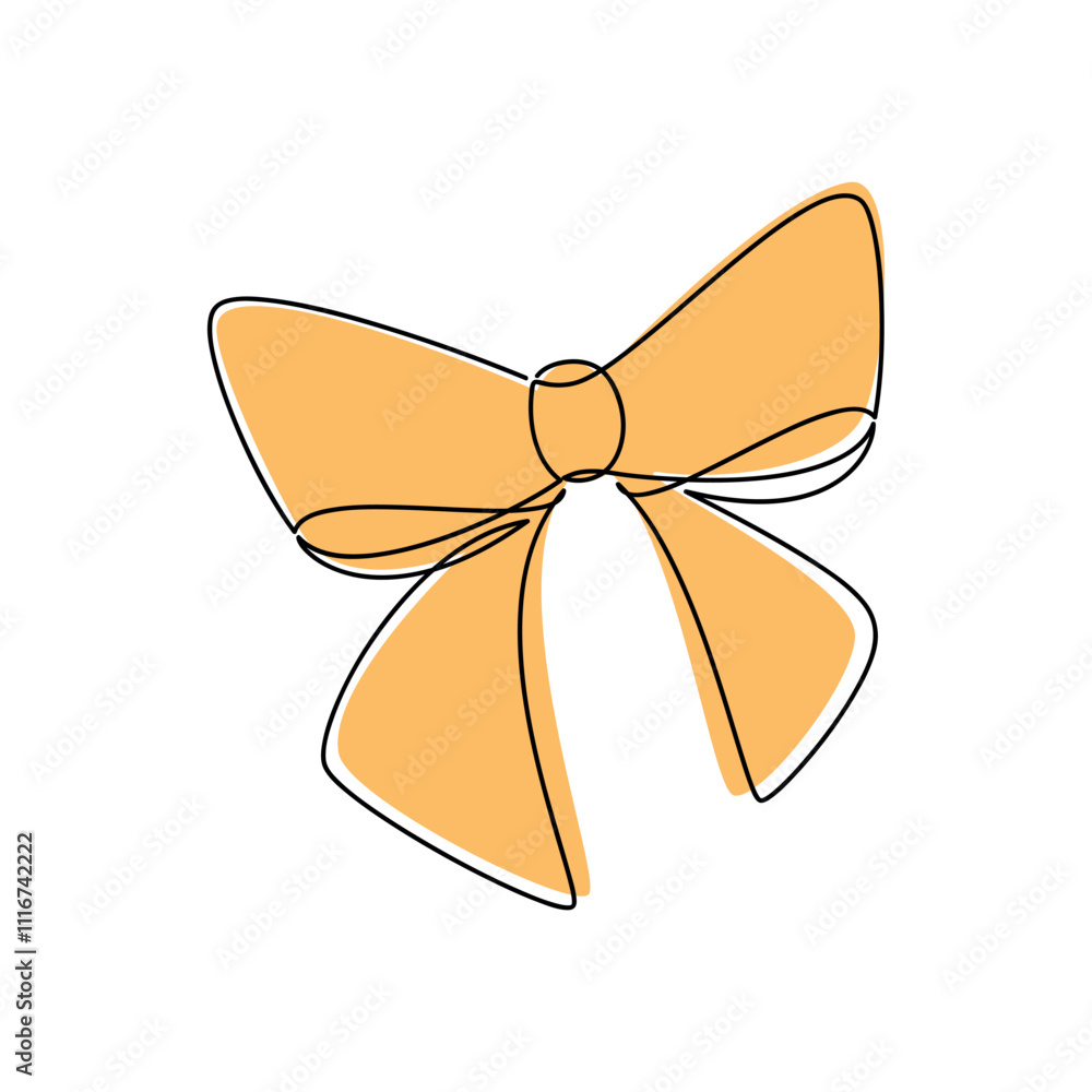 Hand drawn yellow ribbon bow line continuous drawing vector. Linear illustration vector. Minimal icon, abstract print, banner, holiday card, wall art poster, brochure, sign, logo, symbol Hand drawn yellow ribbon bow line continuous drawing vector. Linear illustration vector. Minimal icon, abstract print, banner, holiday card, wall art poster, brochure, sign, logo, symbol