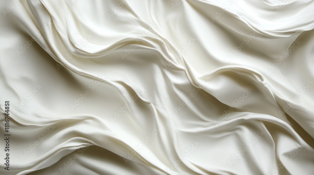 Obraz premium Soft white silk cascades elegantly with intense texture, highlighting the interplay of light and shadow. The fabric's smooth surface emphasizes its luxurious quality and intricacy, inviting touch
