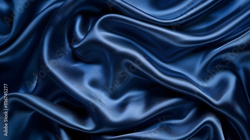 Luxurious flowing blue fabric creating an elegant and smooth texture with soft curves and seamless folds.