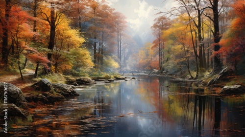 Autumn in the forest and lake