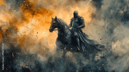 Epic Medieval Knight on Horseback photo