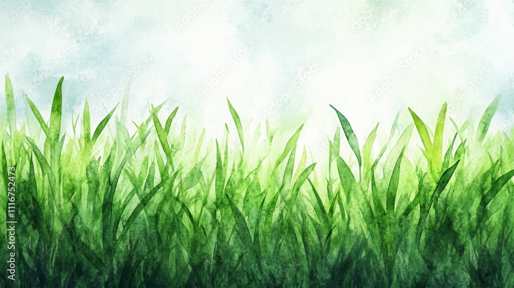 Fototapeta premium Lush Green Grass Watercolor