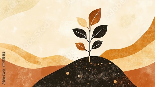 Eco-Friendly Poster with Sprouting Plant, Healthy Soil, and Prominent Green Elements photo