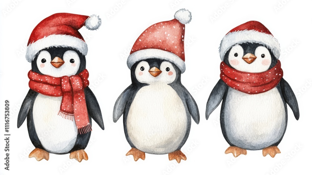 Christmas Penguins in Santa Hats Christmas Penguins in Santa Hats
