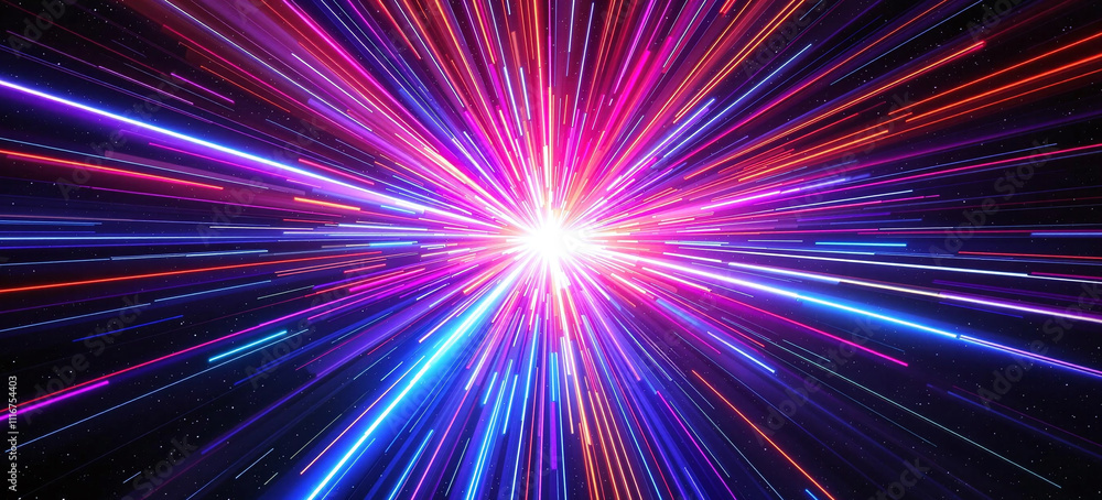 Neon Light Explosion and Light Traveling at High Speed against Futuristic Dark Background Neon Light Explosion and Light Traveling at High Speed against Futuristic Dark Background