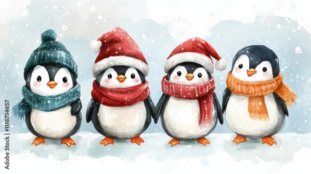 Cute Penguins in Winter Attire Cute Penguins in Winter Attire