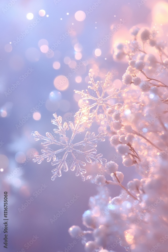 A light purple background with white snowflakes, creating an atmosphere of joy and warmth for the New Year's celebration. A light purple background with white snowflakes, creating an atmosphere of joy and warmth for the New Year's celebration.