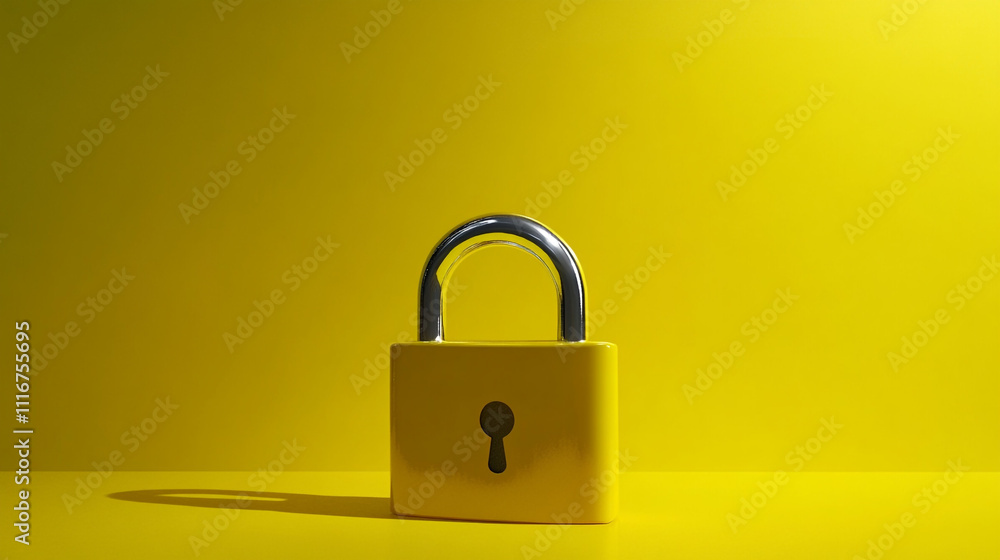 Fototapeta premium Yellow Padlock on Yellow Background Security Safety Protection Privacy Concept