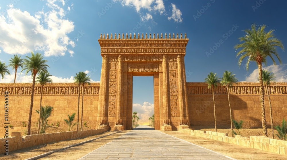 Obraz premium Ancient City Gate with Palm Trees