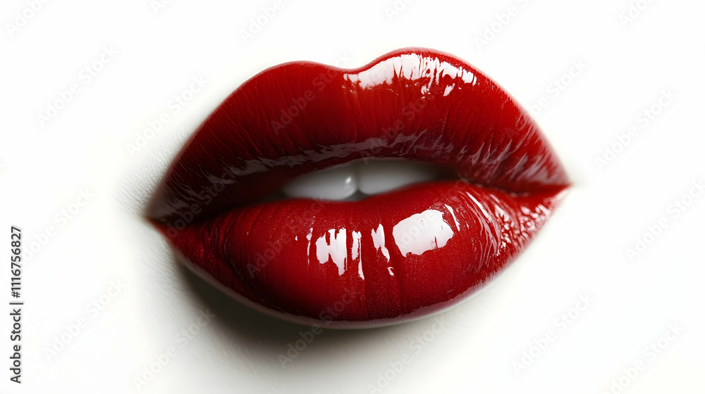 A pair of glossy red lips slightly puckered, isolated on white backgroundhigh quality image A pair of glossy red lips slightly puckered, isolated on white backgroundhigh quality image