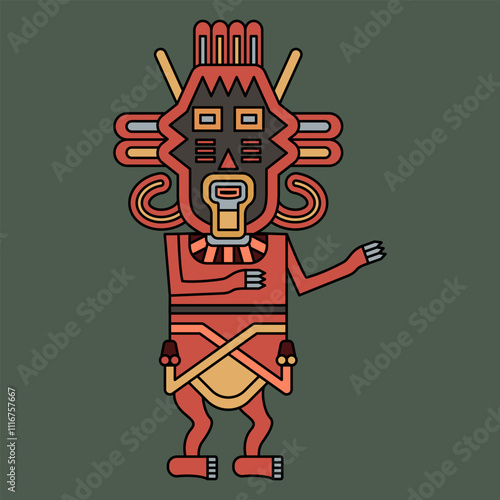 Stylized human figurine from Paracas. Indigenous ethnic Native American design from ancient Peru. On green background.