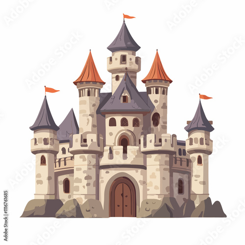 Detailed medieval castle icon in vector format for isolated use