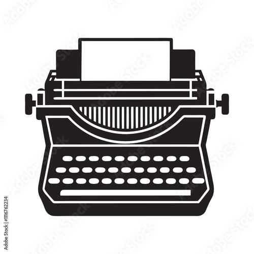 A vintage typewritters  silhouette vector icon illustration on white background.