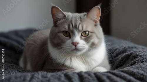 Wallpaper Mural Gray and white cat resting on a gray blanket. Torontodigital.ca