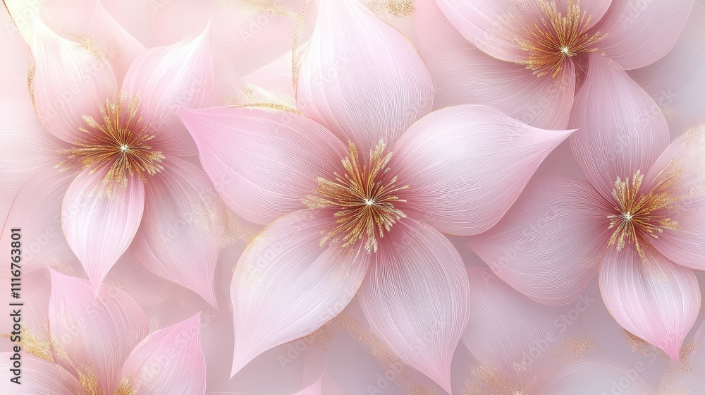 Seamless Pattern Featuring Blush Pink and Gold Fractal Flowers Seamless Pattern Featuring Blush Pink and Gold Fractal Flowers
