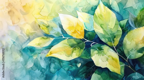 Leaf concept in watercolor With yellow and red