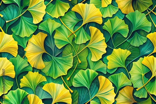 Ginkgo leaves create a seamless pattern, combining nature-inspired design with modern decor. Ideal for textiles, wallpaper, and trendy prints featuring organic shapes and artistic floral motifs.