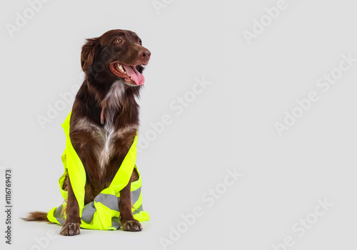 Cute dog in reflective vest...
