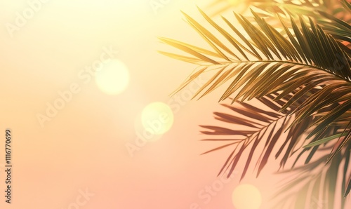 A soft Peach Fuzz background with palm leaves and space for additional images to illustrate Palm Sunday