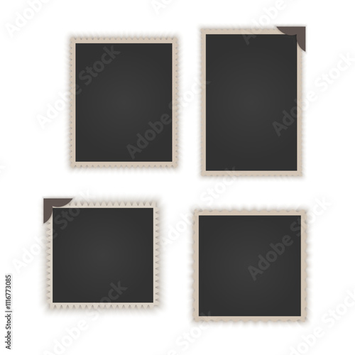Collection of vintage photo frames. Old photo frame with shadow Blank photo card frame Vector illustration