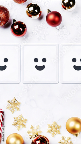 A festive social media design with Christmas-themed elements, including red and gold ornaments, snowy backgrounds, and cheerful typography for holiday promotions photo