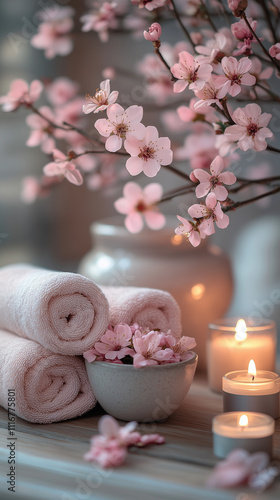 Wallpaper Mural Spa decor with cherry blossoms and candles Torontodigital.ca
