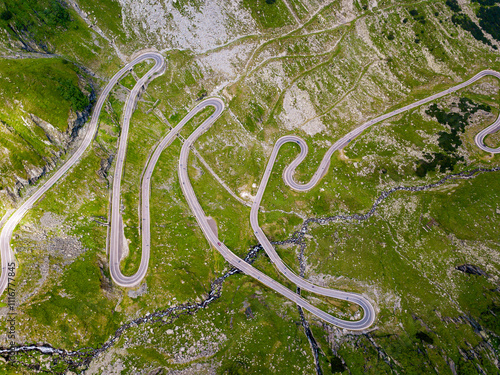 Aerial view of the famous Transfagarash highway, Romania. Mountain road and beautiful landscape photo