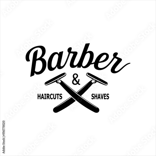 "Classic Barber Shop vector silhouette Logo Design with Moustache and Razors, Haircuts & Shaves Branding"