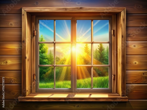 Rustic window featuring soft morning sun rays, perfect for vintage home decor and natural light inspiration, creating a serene and inviting atmosphere.