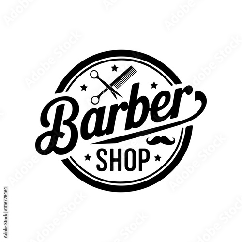 "Classic Barber Shop vector silhouette Logo Design with Moustache and Razors, Haircuts & Shaves Branding"