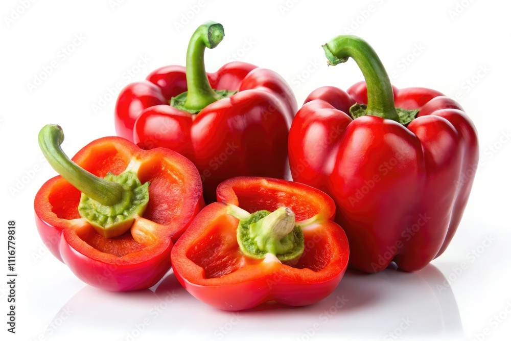 Slices of ripe red bell pepper on a clean white backdrop, showcasing fresh, healthy ingredients. Perfect clipart for cooking enthusiasts and recipe design projects. Slices of ripe red bell pepper on a clean white backdrop, showcasing fresh, healthy ingredients. Perfect clipart for cooking enthusiasts and recipe design projects.