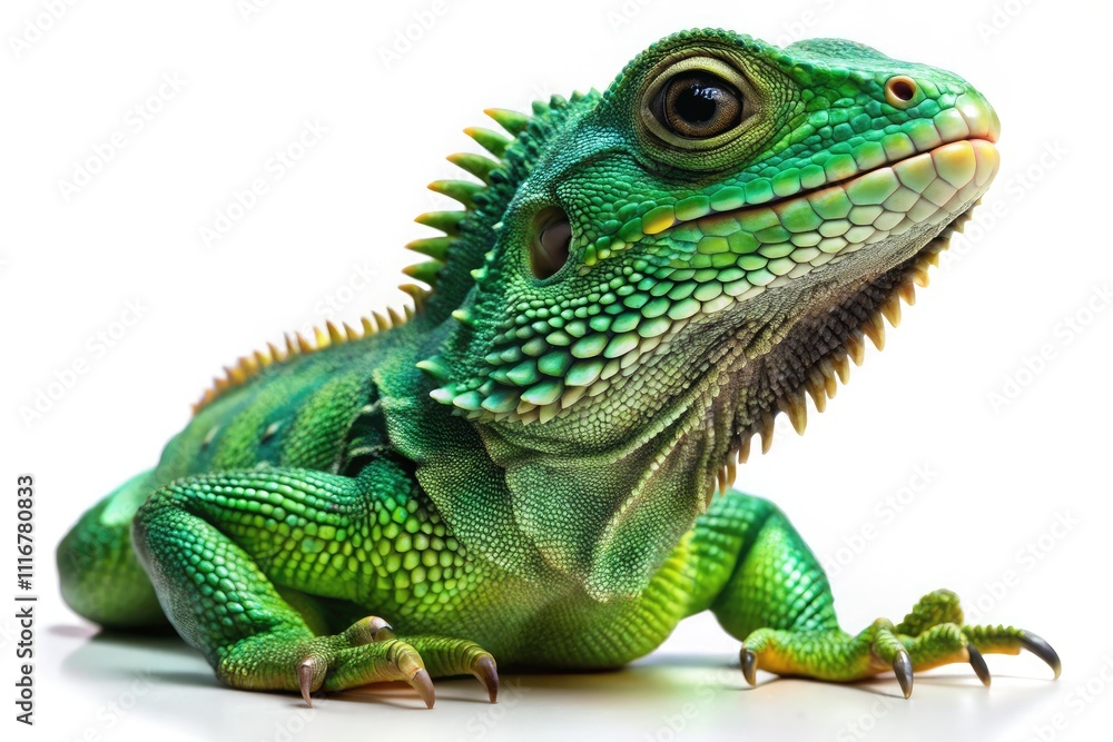 Fototapeta premium Stunning clipart of a Chinese water dragon on a white background, perfect for nature lovers and educational use, showcasing the reptileâ€™s captivating beauty.