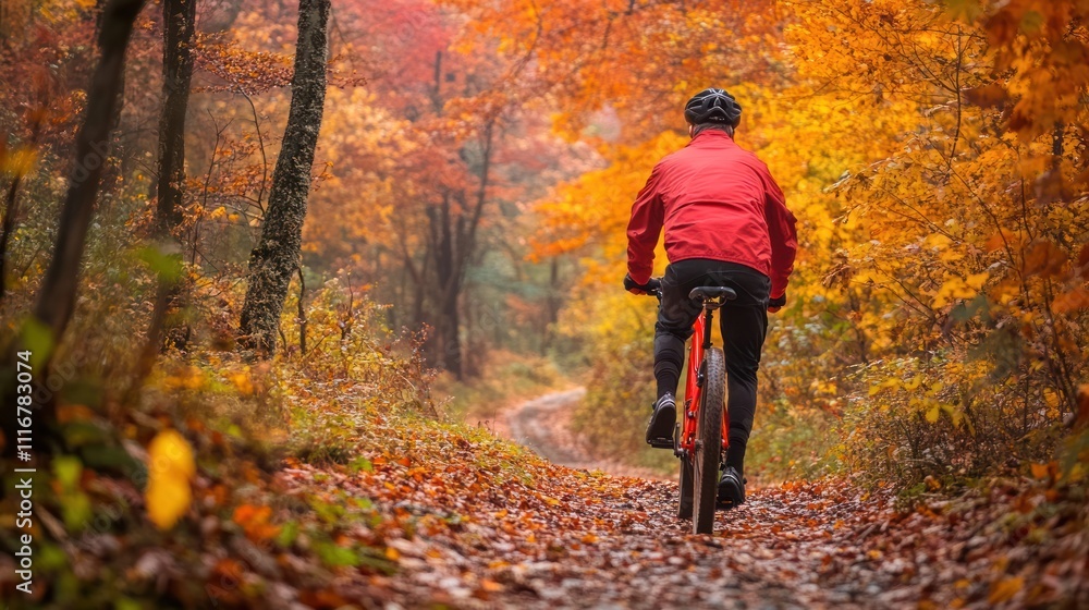 Fototapeta premium Cycling Through Autumn Leaves