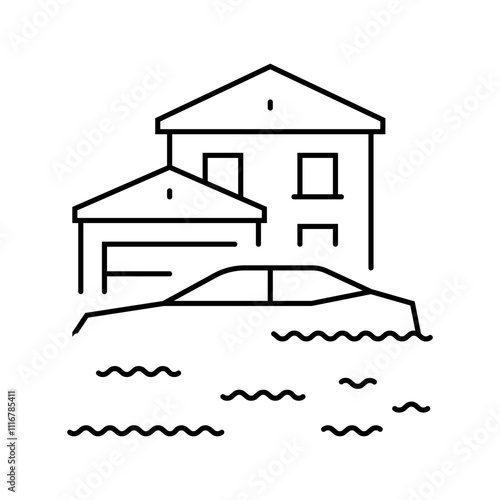 flooded streets hurricane disaster line icon vector. flooded streets hurricane disaster sign. isolated contour symbol black illustration
