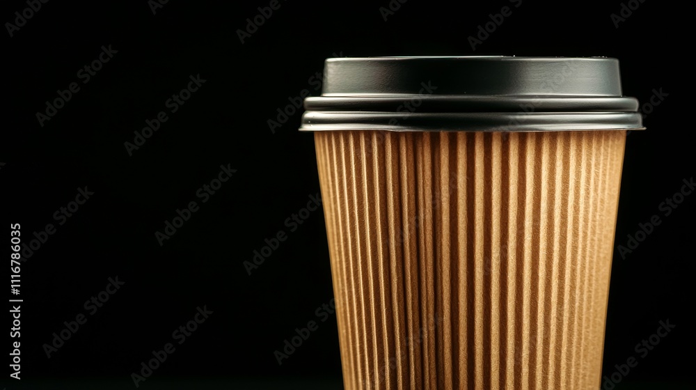 High-res macro shot of brown paper coffee cup with blank cap, clean natural tones and details, ideal for sophisticated branding High-res macro shot of brown paper coffee cup with blank cap, clean natural tones and details, ideal for sophisticated branding