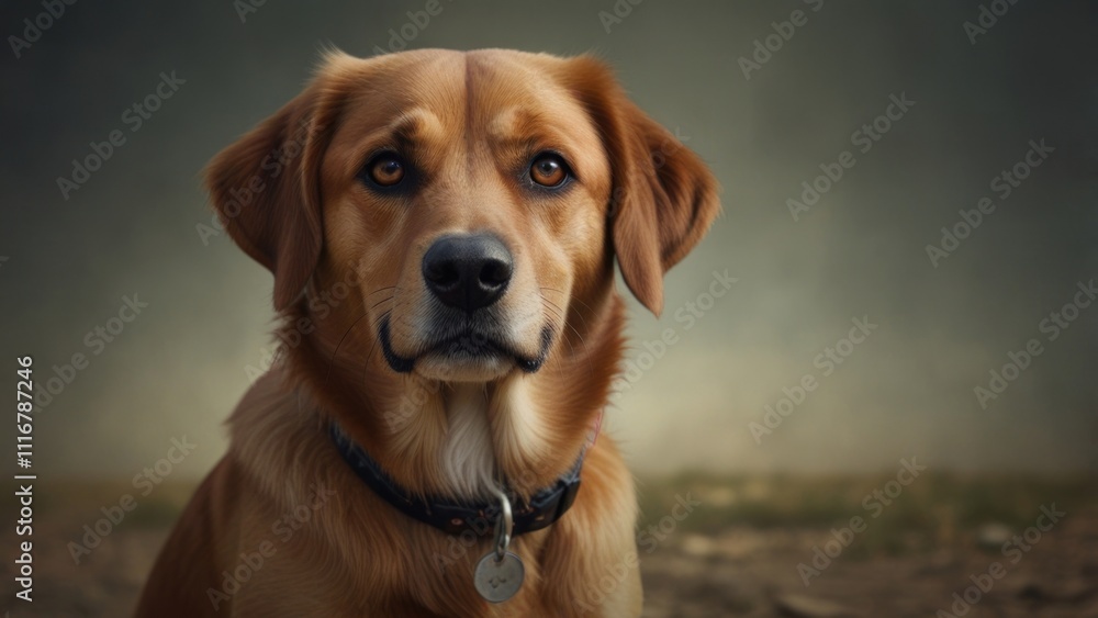 Portrait of a brown dog with dark eyes wearing a collar. Portrait of a brown dog with dark eyes wearing a collar.