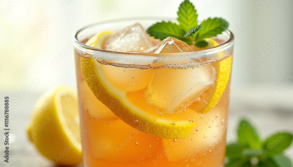 Refreshing iced tea with lemon and mint perfect for a summer day. Refreshing iced tea with lemon and mint perfect for a summer day.