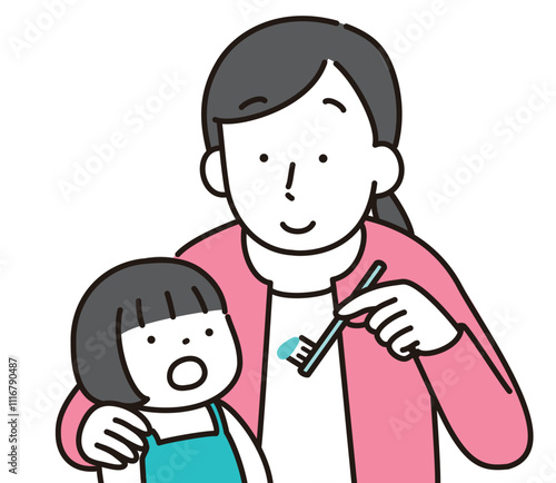 歯磨きをする親子のイラスト
