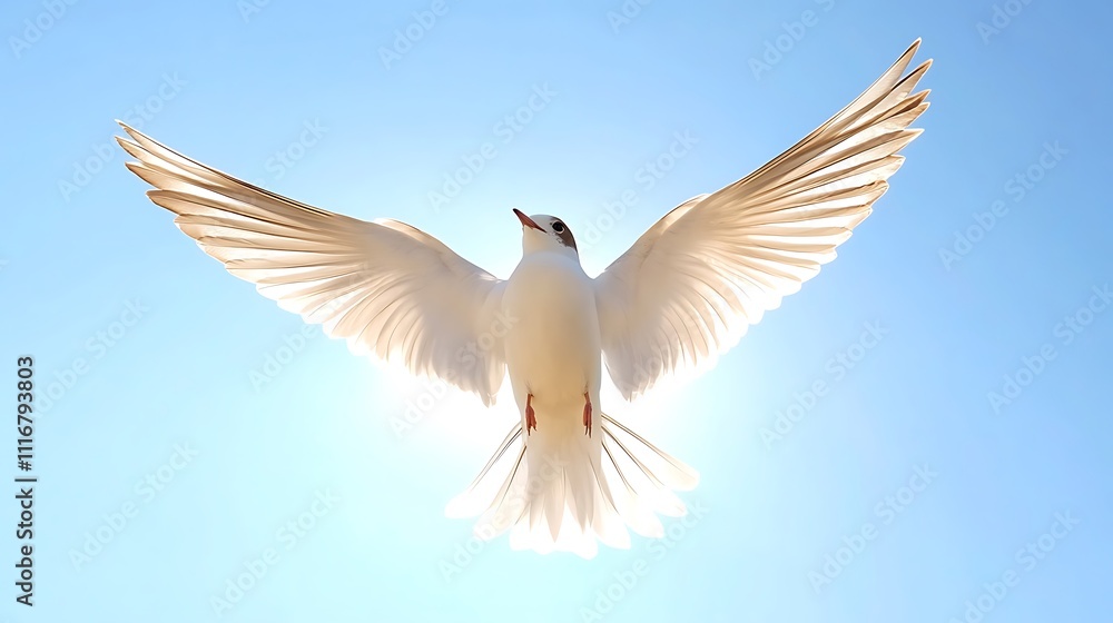 Obraz premium White bird spreading wings across vast open sky image
