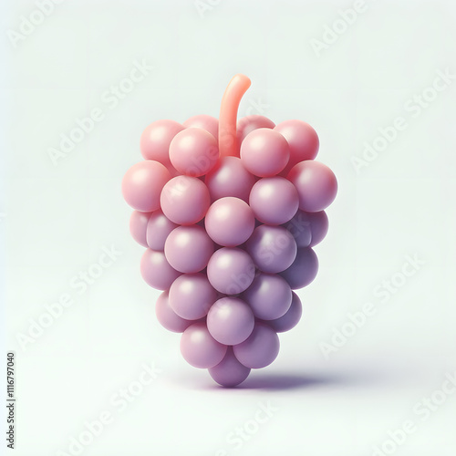 3D Grape Minimalism: A single, perfectly formed cluster of 3D rendered grapes, rendered in a soft, pastel color palette, sits against a muted background.