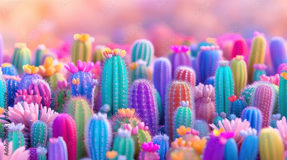 Vibrant cactus plants in unique shapes bask in the sun, creating a stunning and lively scene against a soft backdrop. Vibrant cactus plants in unique shapes bask in the sun, creating a stunning and lively scene against a soft backdrop.
