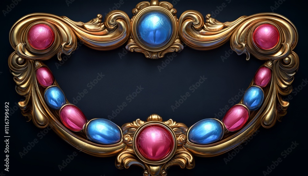 Fototapeta premium Ornate Golden Frame Adorned With Red And Blue Gems