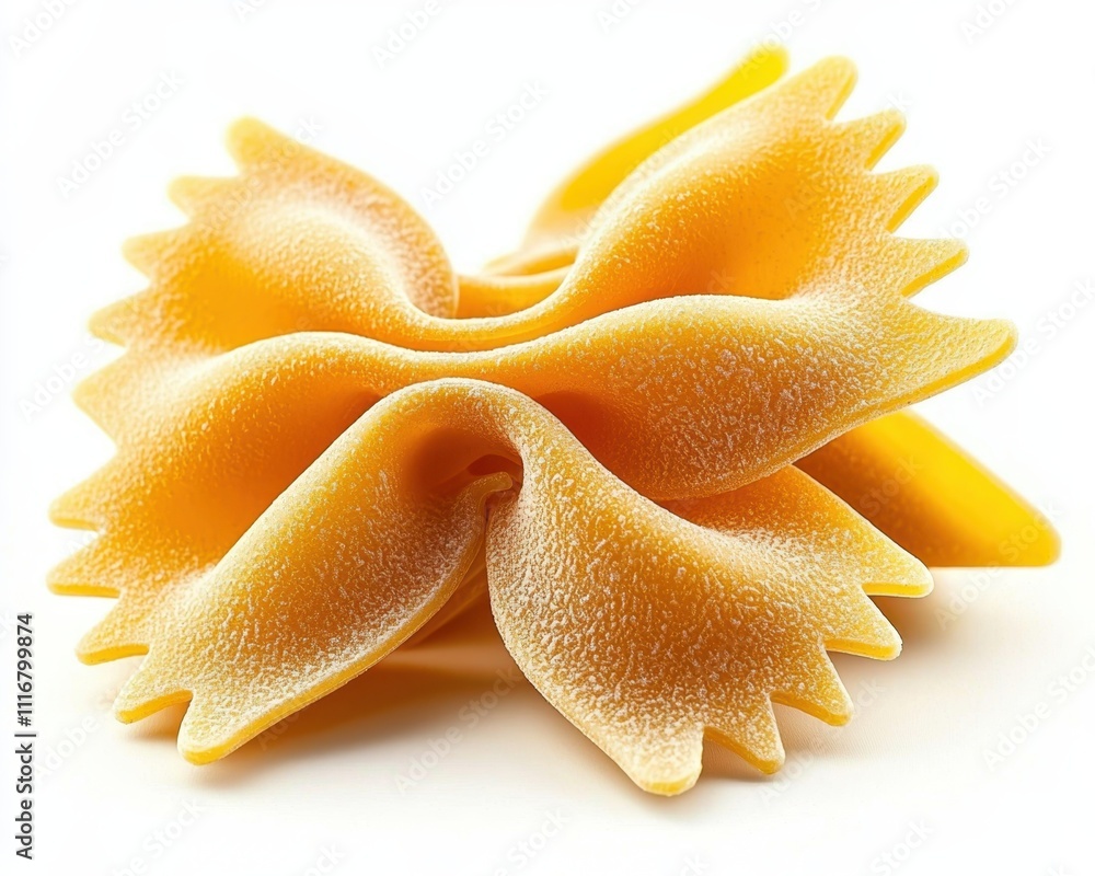 Fototapeta premium Isolated bowtie pasta cooking preparation - food photography on white background