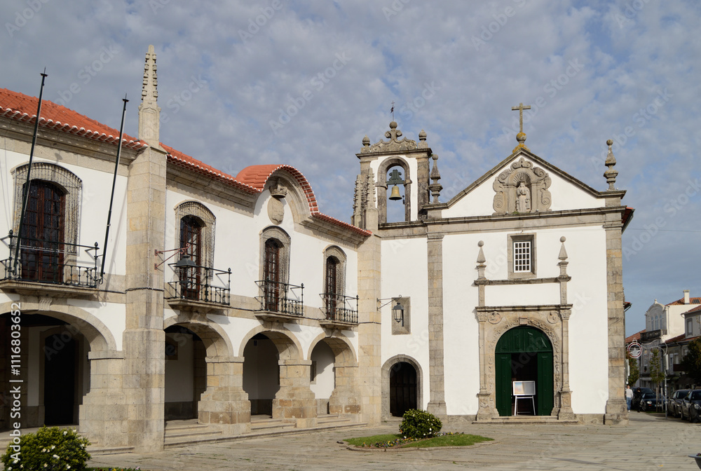 Fototapeta premium Main Church Square in the center of the city of Caminha located in the north of Portugal