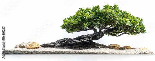 Stunning Bonsai Tree Photo -  Miniature Landscape with Green Foliage and Rugged Trunk