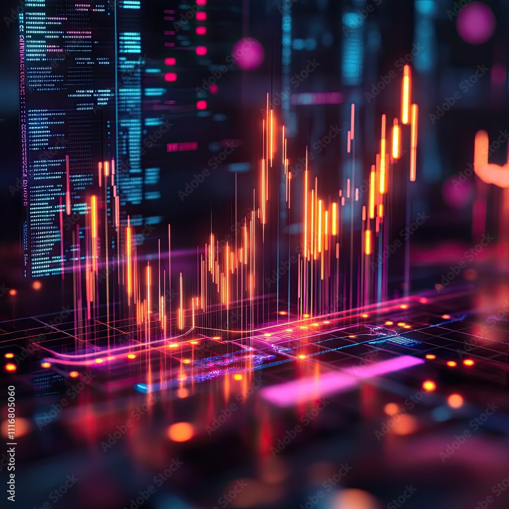 Abstract digital data visualization; glowing lines, graphs. Abstract digital data visualization; glowing lines, graphs.