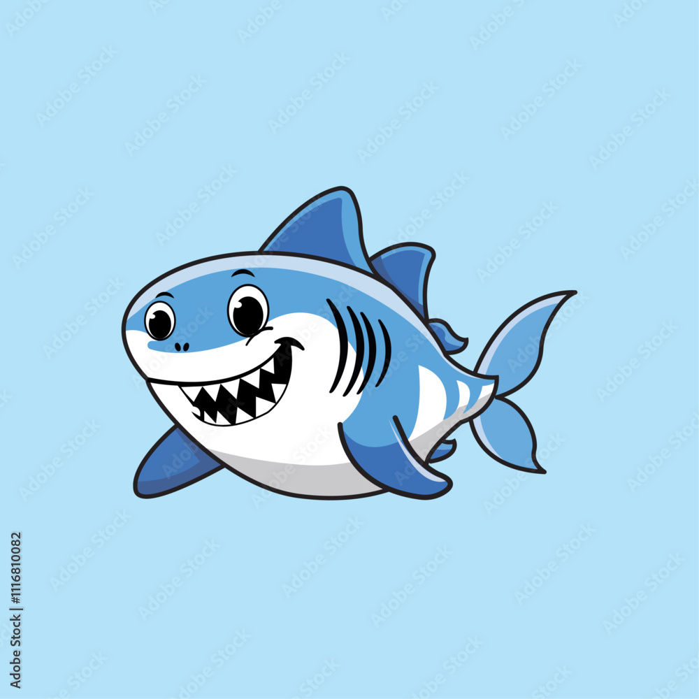 Naklejka premium Cute Shark Cartoon Kawaii Sticker. Character Vector Illustration